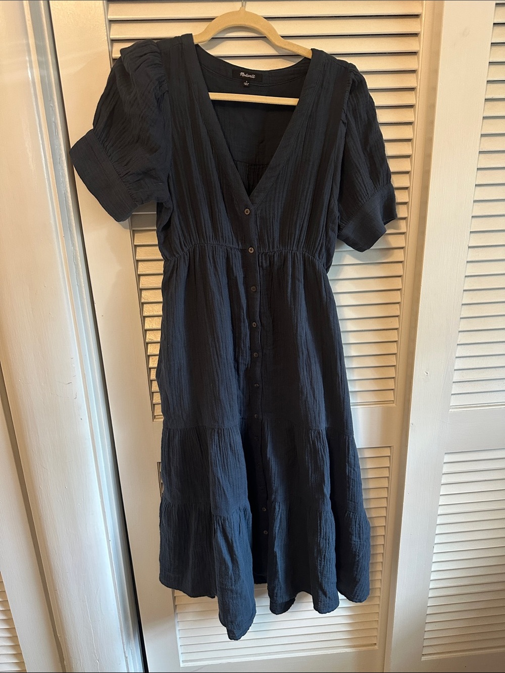 Madewell Dark Navy Tiered Button-Front Midi Dress
